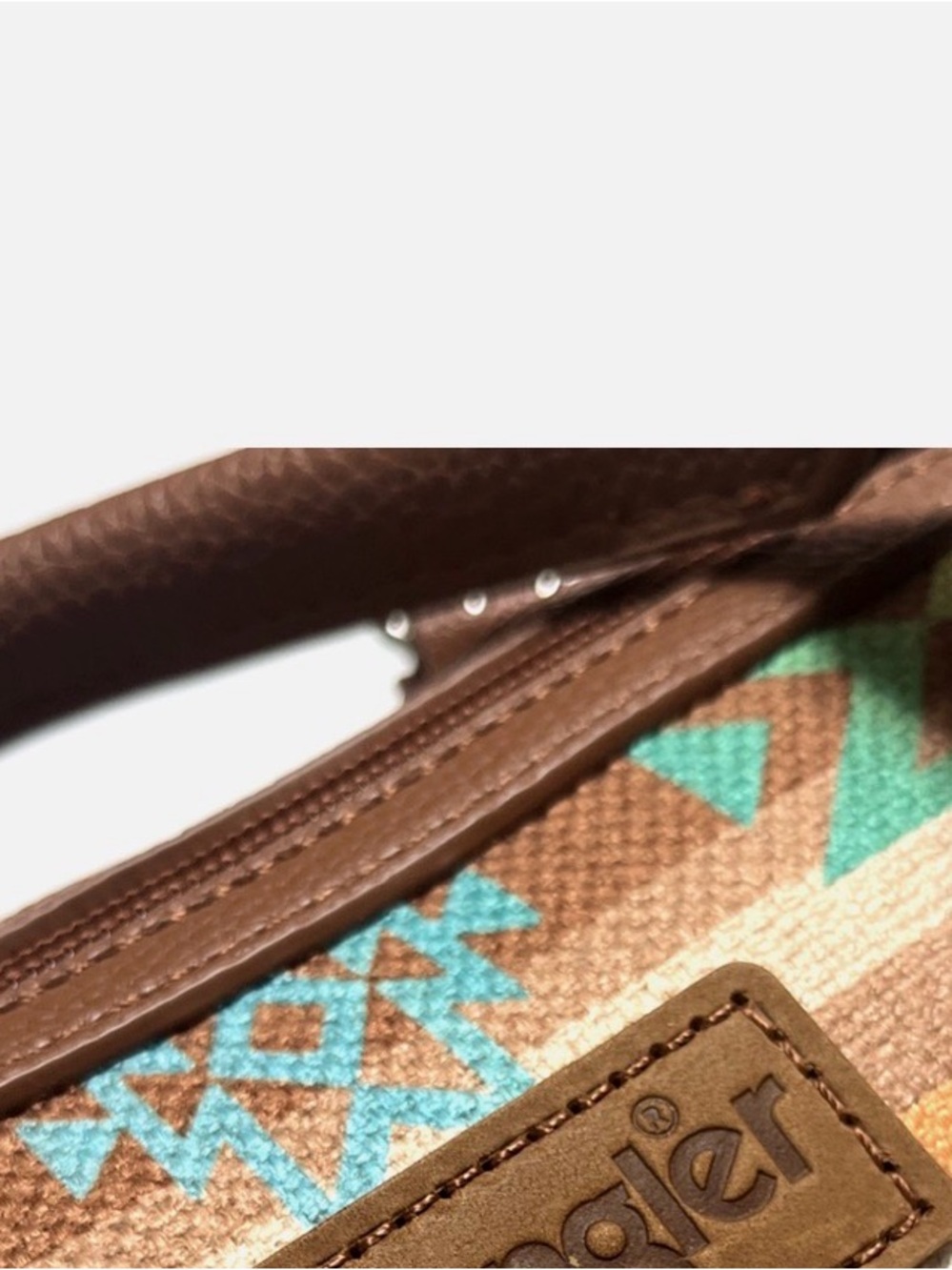 Wrangler Multicolor Aztec-Patterned Brown Canvas Satchel - Picture 3 of 9